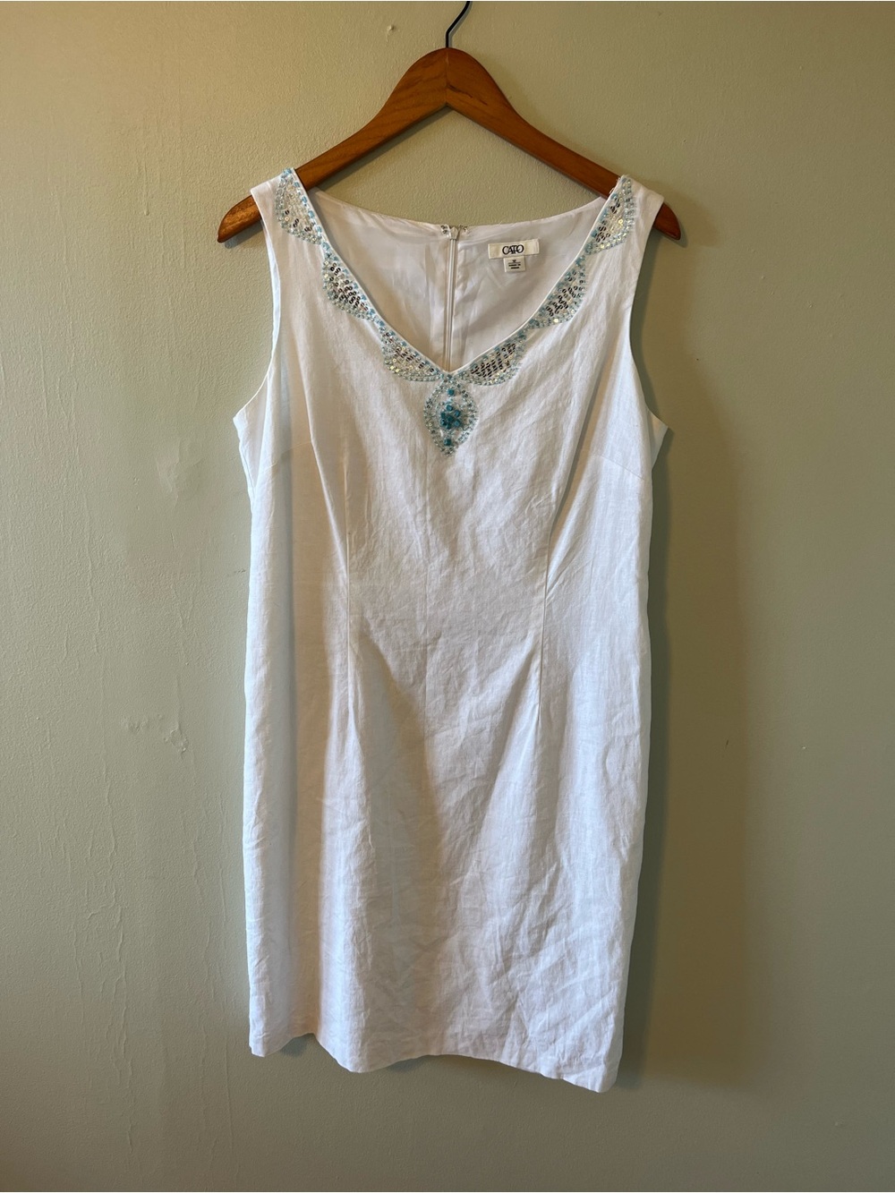 Cato White Sleeveless Embellished V-Neck Sheath Dress Modern Classic Resort wear